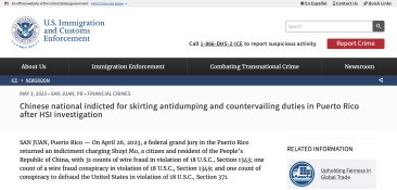 Chinese national indicted for skirting antidumping and countervailing duties in Puerto Rico after HSI investigation